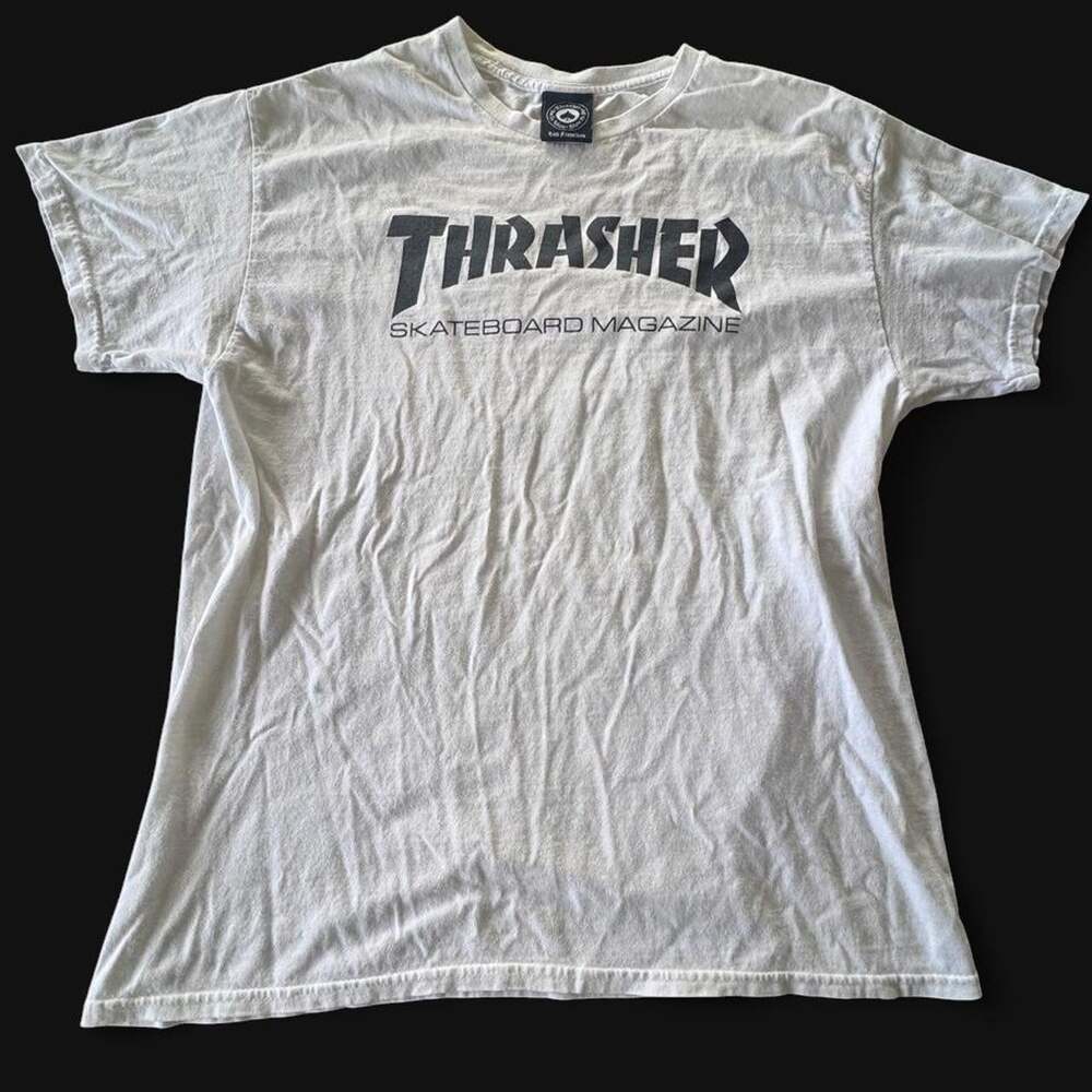 Vintage Thrasher White T-Shirt Size L Skateboarding Streetwear Tee